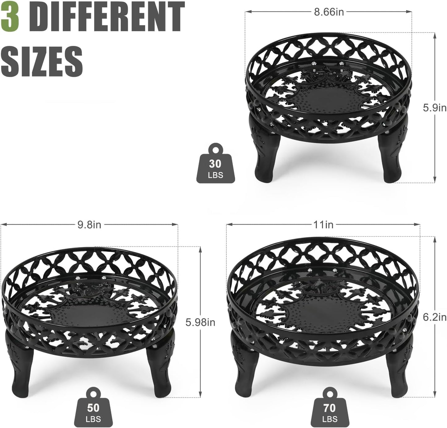 3 Pack Metal Plant Stands Indoor Outdoor,Heavy Duty Iron Flower Pot Stands for Multiple Plants,Rustproof Low Round Plant Holder for Garden,Patio,Home