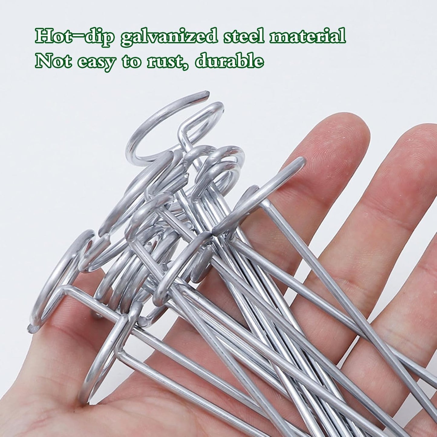 100Pcs Circle Top Landscape Staples, 6 Inch Garden Stake 8 Gauge Galvanized Landscape Fabric Stakes, Heavy Duty Yard Ground Pins for Outdoor Gardening Weed Barrier Sod Fabric - Silver