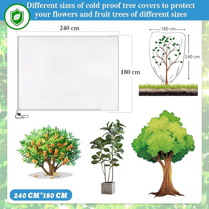 Plant Covers Freeze Protection, Frost Blankets for Outdoor Plants with Drawstring and Zipper, 2.5 oz/yd² 7.9 X 6.6 Ft, Reusable Winter Plant Protector Bag for Protect Trees Shrubs from Cold Frost