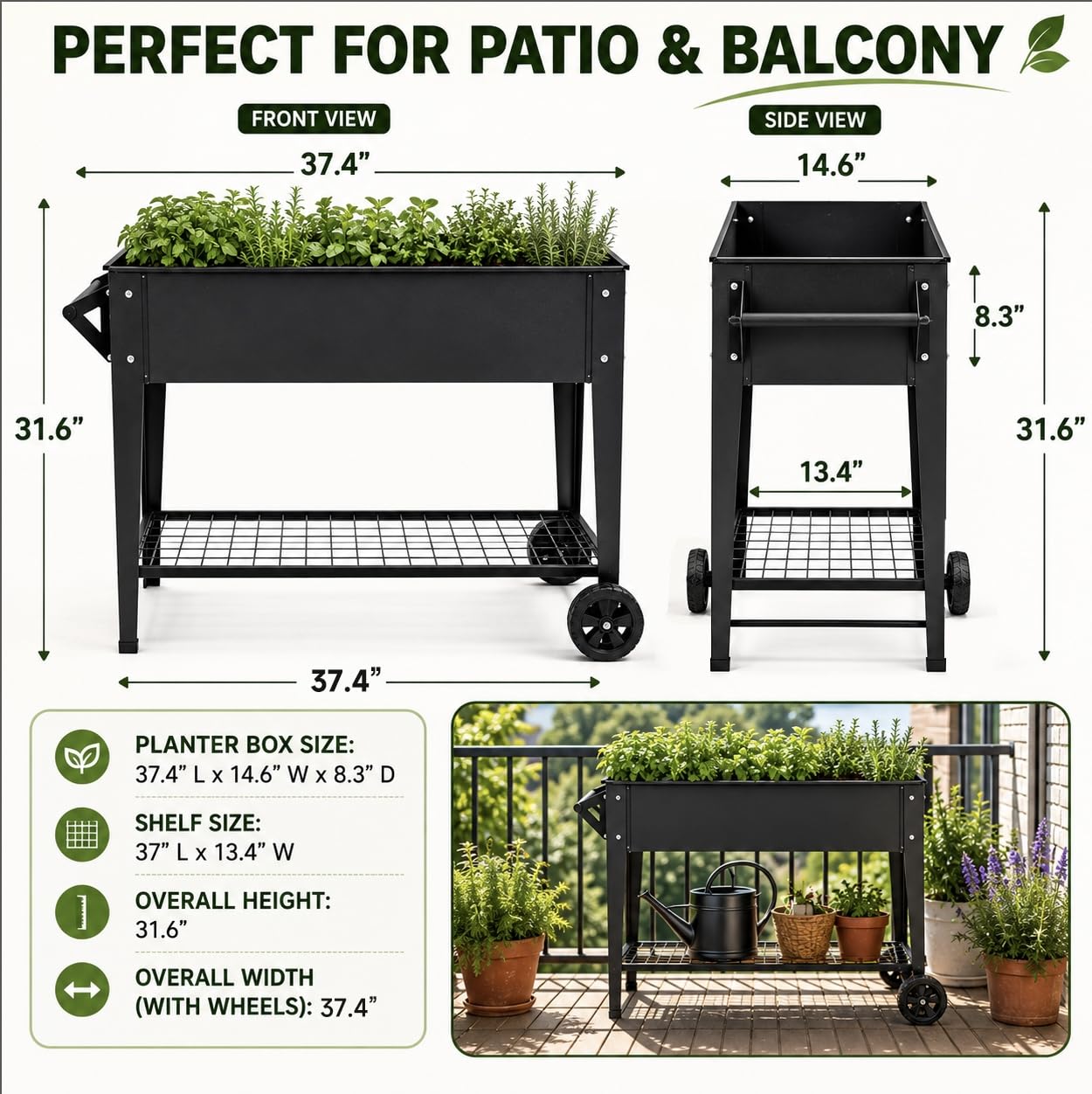 LEETOLLA Elevate 32" Raised Garden Bed with Wheels