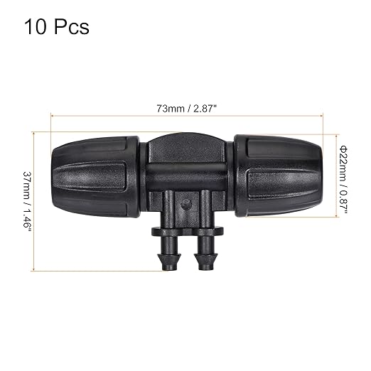 MECCANIXITY Drip Irrigation Barbed Tee 4-Way Fitting 8mm to 4mm ID Tubing for Garden Drip Tape Tubing Sprinkler System Black Pack of 10