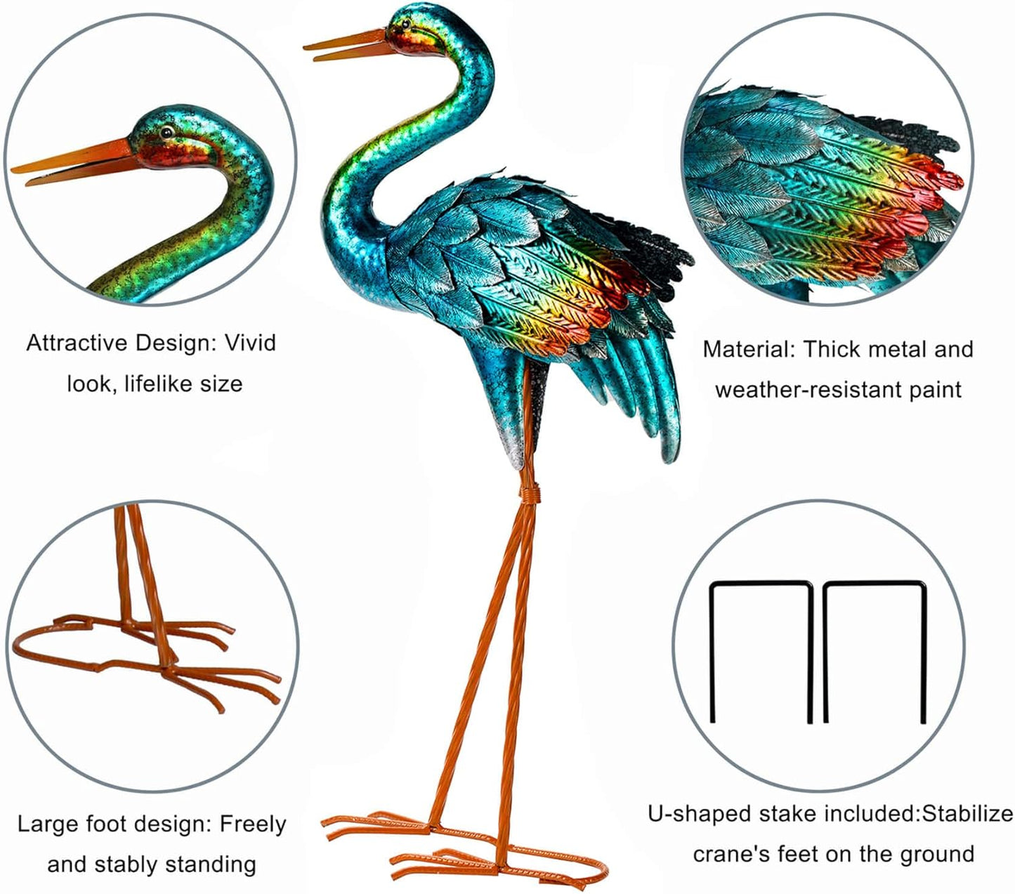 Natelf Crane Statues for Garden Decor, Blue Heron Sculptures, Metal Large Birds Lawn Sculptures & Statue for Patio Pond, Yard Decorations, Set of 2