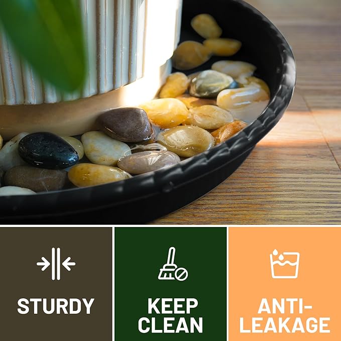 MUDEELA 6 Pack of 15 inch Plant Saucer, Durable Plastic Plant Trays for Indoors, Black Plastic Flower Plant Pot Saucer, Made of Thicker, Stronger Plastic, with Taller Design