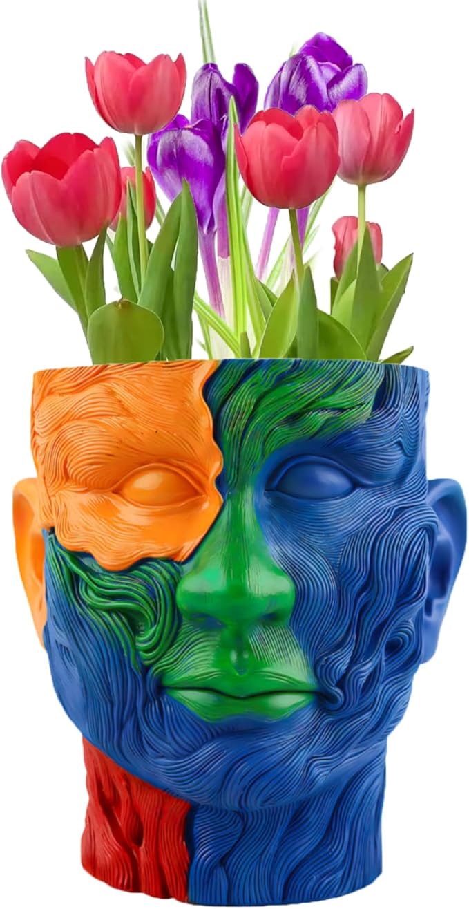 TOZLU Picasso Brutalist Abstract Beauty Face Flower Pot Ornaments Abstract Face Flower Pots Abstract Head Planter Pots Container Colorful Face Art Abstract Resin Flower Pot (Face Art Flowerpot)