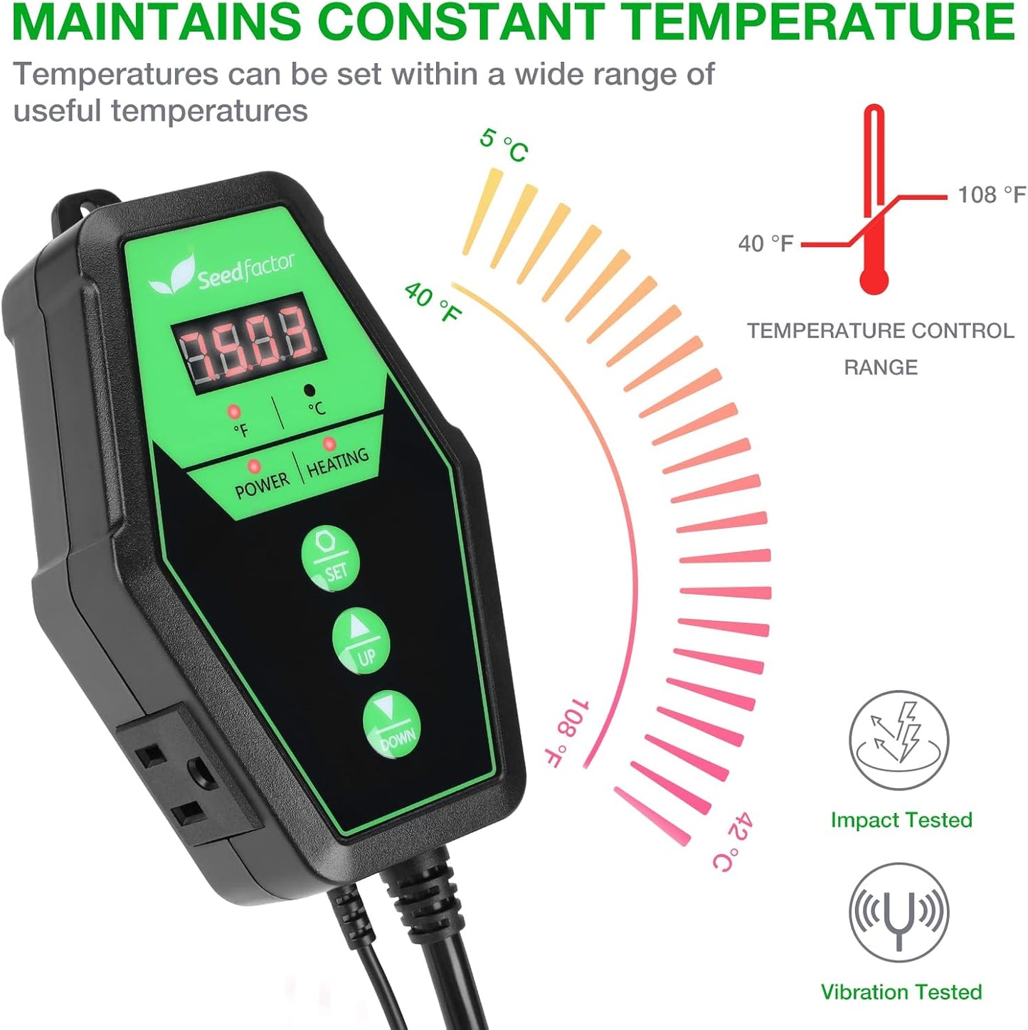Seedfactor 48" x 20" MET Certified Seedling Heat Mat and Digital Thermostat Combo Set