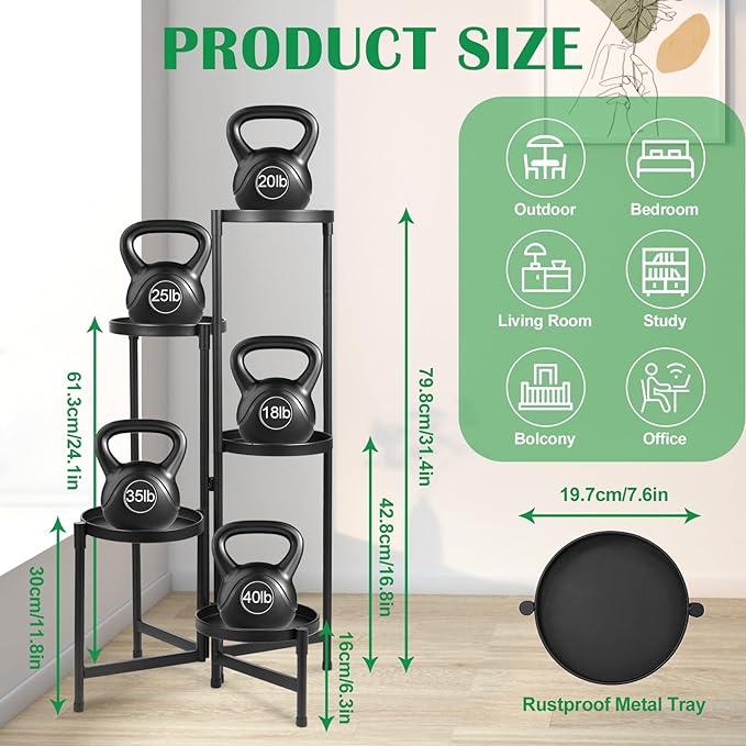Plant Stand Indoor Outdoor 5 Tier Foldable Corner Tall Plant Shelf for Multiple Plants, Black Metal Tiered Plant Stand Sturdy and More Balanced for Garden Patio Lawn Balcony (5 tier)