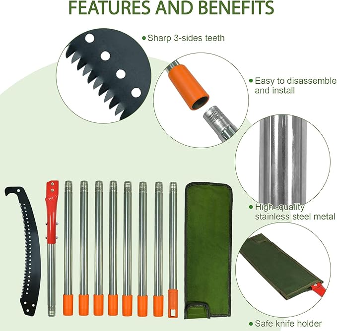 Pole Saws for Tree Trimming, Manual Pole Saws 13 Feet Extension Pole Tree Trimmer Cut Tree Branch Garden Tools Loppers Hand Pruning Saws for Sawing and Shearing