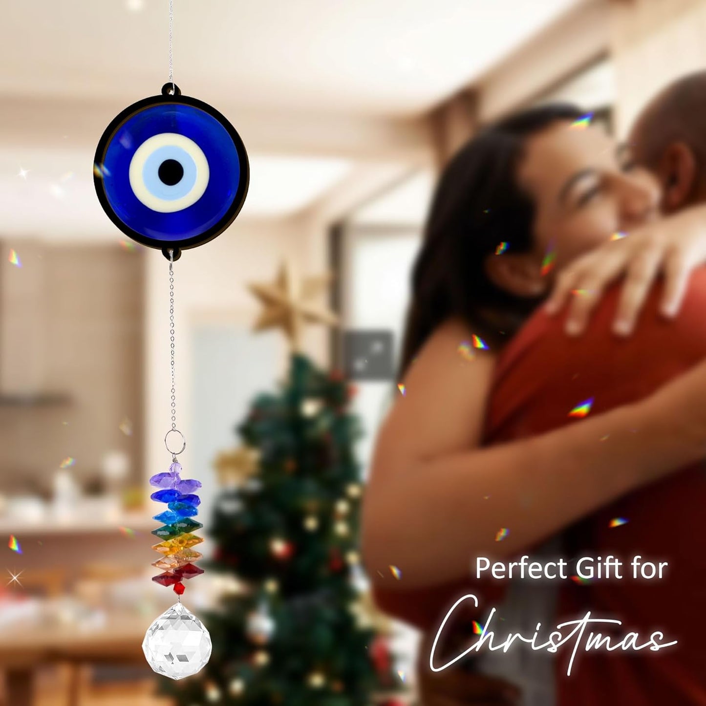 2 Layered Ornament Suncatcher - Blue Evil Eye - Good Luck Protection Presents - Protective Amulet Birthday Gifts for Women, Men - Home Decorations - Window Hanging Decor