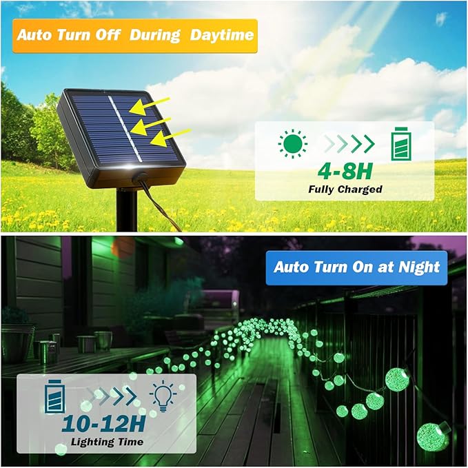 Solar Lights Outdoor Waterproof, 2 Pack Total 120LED 72FT Solar String Lights for Outside w/ 8 Modes, Outdoor String Lights Crystal Globe Patio Lights for Garden Yard Party Decor (Green)