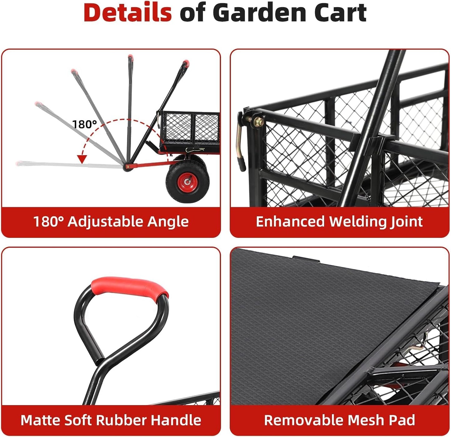 Heavy Duty Steel Garden Dump Cart, 880LBS Meatl Utility Wagon with Removable Sides & 180° Rotating Handle, Utility Dump Cart with 10-Inch All Terrain Wheels for Yard Lawn and Farm