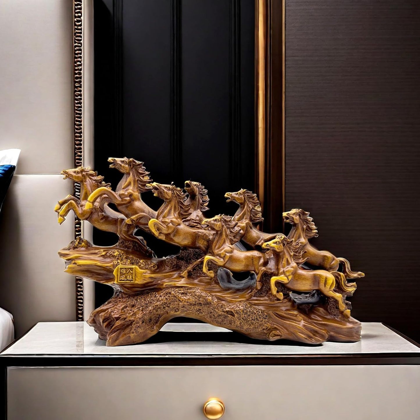 13.7 Inch Chinese Feng Shui Running Horses Statue Sculpture Frgurines Good Lucky Gift for FengShui Lover Desktop Display Decorative Decoration
