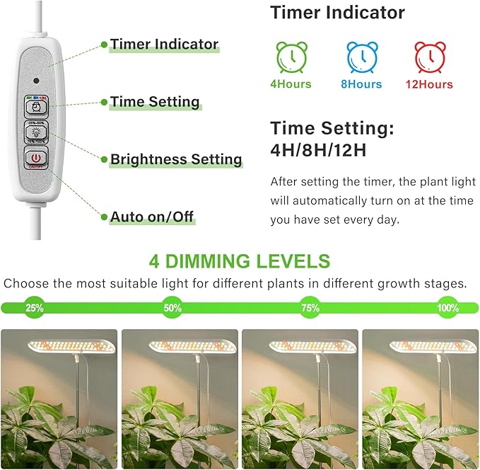 FOXGARDEN® Grow Light, Full Spectrum Desktop Grow Lamp with Base, Bright LED Plant Light with Auto On/Off Timer 4/8/12H, 4 Dimmable Brightness, Height Adjustable, Ideal for Indoor Plants