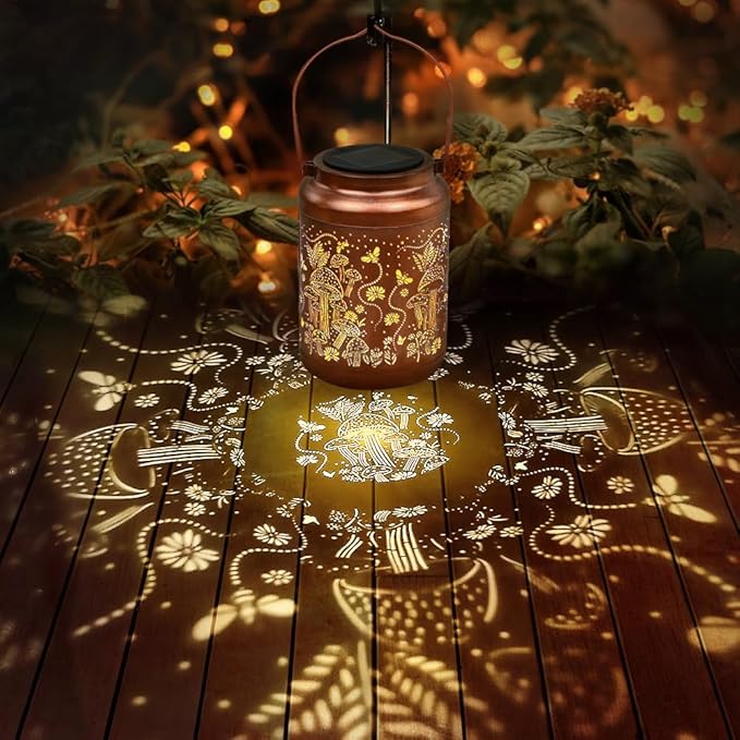 Mushroom Solar Lanterns Outdoor Waterproof Hanging Solar Lights Gifts for Women Mom Metal LED Decorative Lantern for Yard Patio Pathway,Porch,Landscape,Lawn Garden Decor for Outside