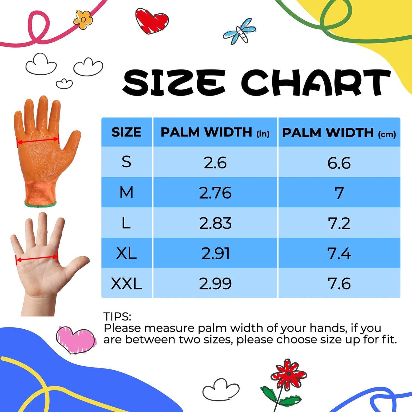 HANDLANDY 2 Pairs Kids Gardening Gloves, Toddler Children Garden Yard Work Outdoor Playing Gloves, Rubber Coating, for Girls Boys Youth (Size XL, Orange)