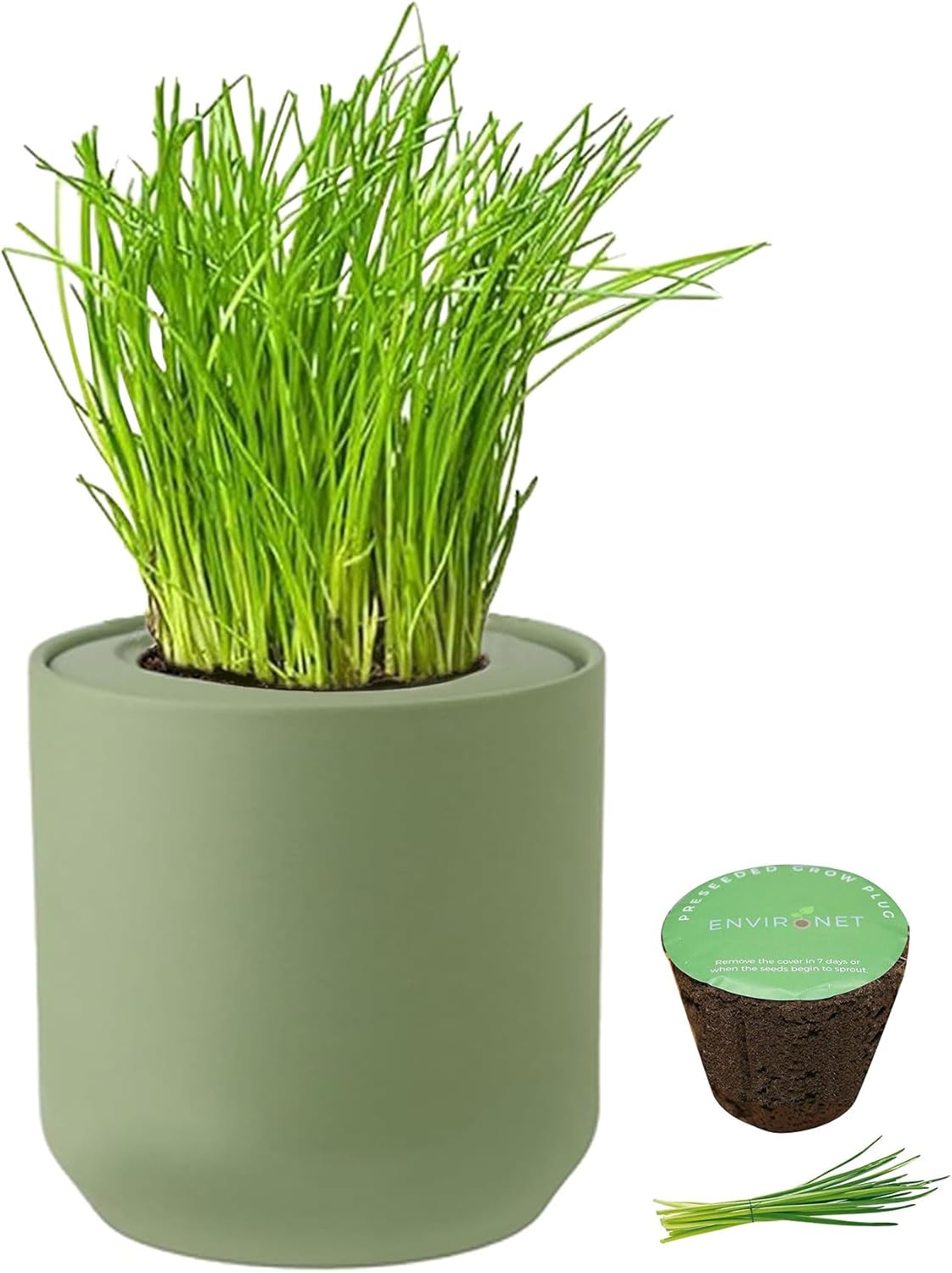 Hydroponic Herb Growing Kit, Self-Watering Kitchen Herb Garden Starter Kit with Green Ceramic Pot and Seeds (Chives)