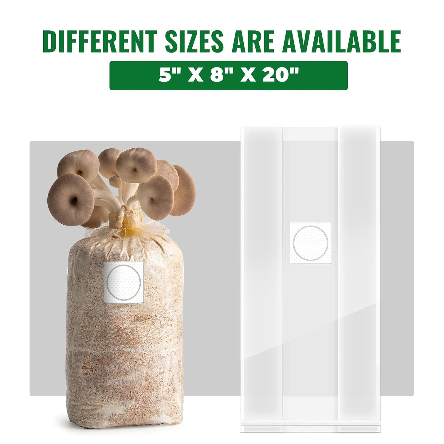 200 Packs 6 Mil Mushroom Grow Bags with Self Healing Injection Port, Thick Spawn Bags 5" X 8" X 20" with 0.2 Micron Filter Breathable Autoclavable Durable Tear-Resistant