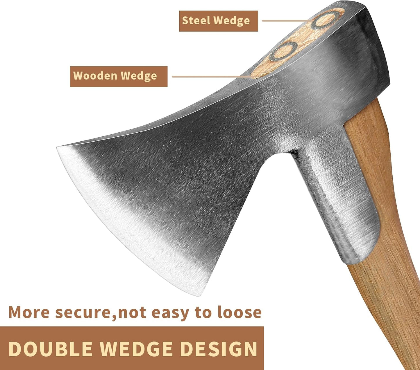Camping Axe, 15'' Hatchet for Wood Splitting and Chopping, Gardening Small Axe Wooden Handle Tools with Sheath for Camping, Hiking (15inch)