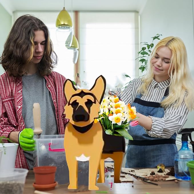 German Shepherd Dog Planter Plant Pots,Cute Garden Dog Flower Planter,Large Dog Planters Birthday Gifts for Women,Office,Indoor/Outdoor Decor(9.84 * 6.77 * 17in)