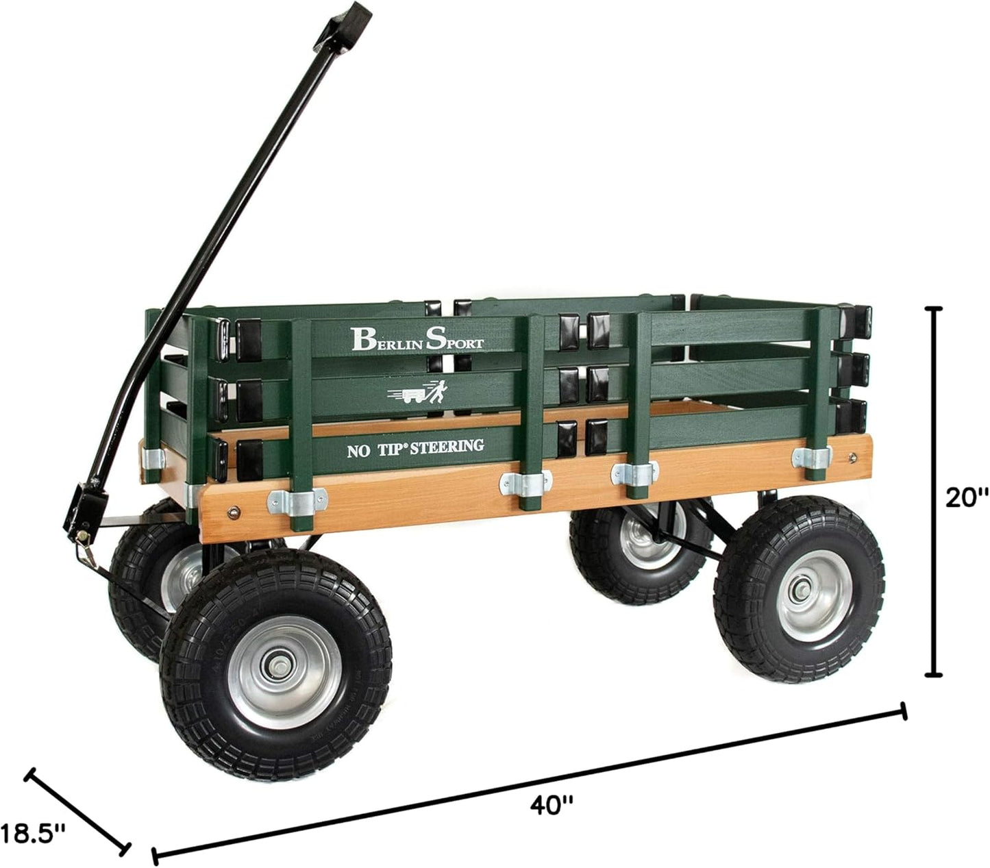 Berlin Flyer Sport Kid's Wagon - Model F410 - Amish Made in Ohio, USA - 10" No-Flat Tires (Hunter Green)
