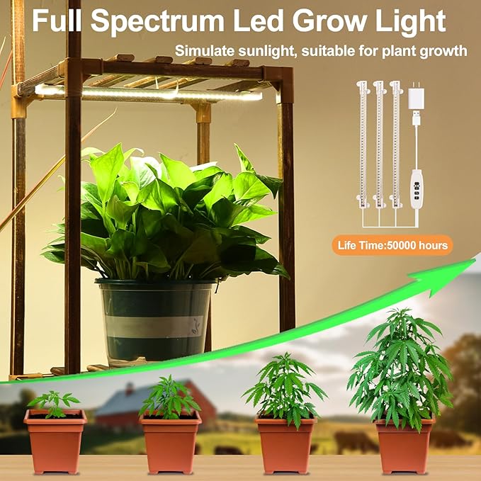 Plant Stand with Grow Light, Plant Shelf Indoor with Full Spectrum Led Grow Light, Timer Function and Brightness Adjustment, 7 Tiered Wood Plant Stand Indoor for Corner | Patio | Living Room