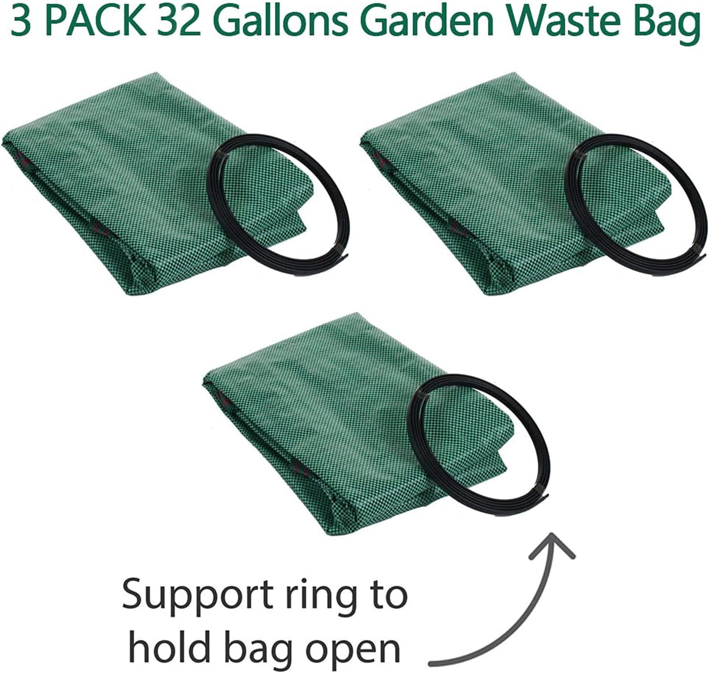 3-Pack 32 Gallon Garden Waste Bag Leaf Bags Reusable Heavy Duty Waste Bags Perfect for Garden, Lawn, Leaf/Leaves, Yard Debris Storage and Garden Accessories