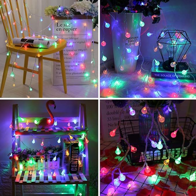 Coloured Globe String Lights Battery Operated,2 Pack 26.2FT 60 LED 16 Colour Changing Water Proof Crystal Ball Outdoor String Lights with Remote Control for Home, Patio,Party, Christmas, Garden Decor