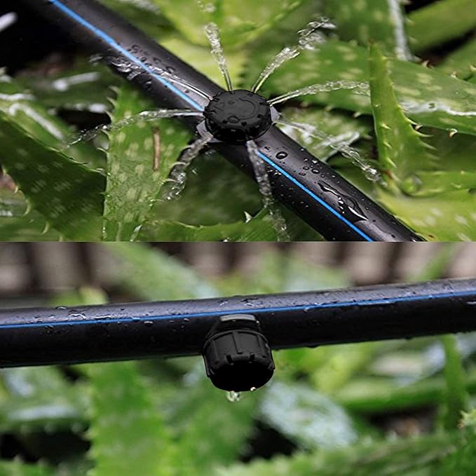Axe Sickle 100 Pcs Adjustable Irrigation Drippers Sprinklers 1/4 Inch Emitter Dripper Micro Drip Irrigation Sprinklers for Watering System, Black.