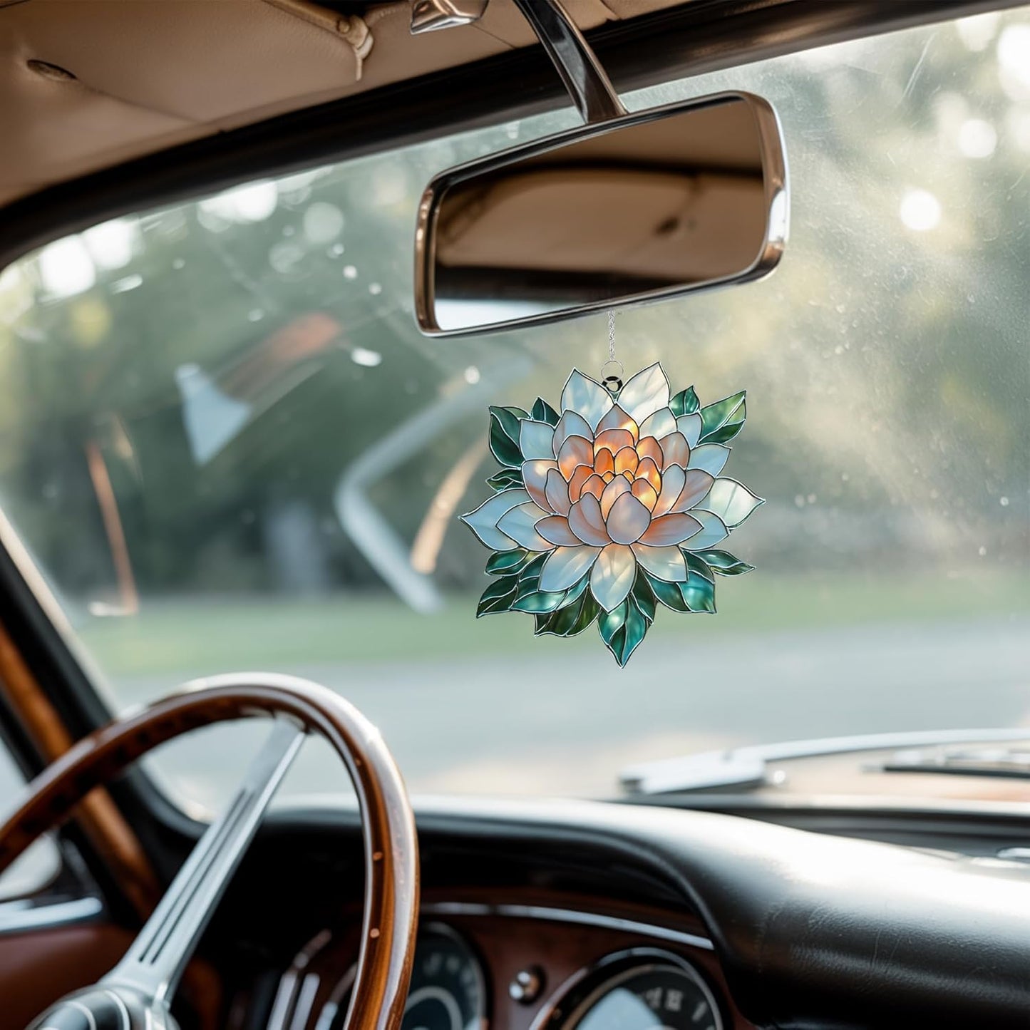 Mandala Lotus Flower Acrylic Suncatcher Stained Glass Effect Window Car Hanging Christmas Ornament Indoor Outdoor Decor Garden Buddhism Sun Catcher for Yoga Lover for Women Mom Grandma
