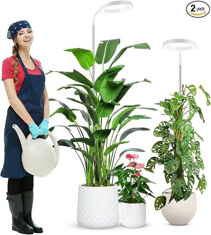 wolezek Grow Lights for Indoor Plants Full Spectrum, 80 LEDs 3 Colors Grow Light, 65in Plant Lights for Indoor Growing with 360ยฐGooseneck, 6/12/16H Timer, 5 Brightness, Height Adjustable, White Pair