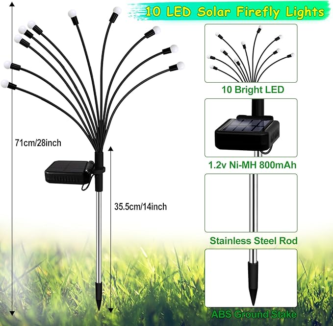Solar Garden Lights Outdoor, 2 Pack 20 LED Solar Purple Firefly Lights Waterproof, Starburst Solar Wind Swaying Lights for Outside Yard Patio Planter Flower Bed Walkway Halloween Christmas Decoration