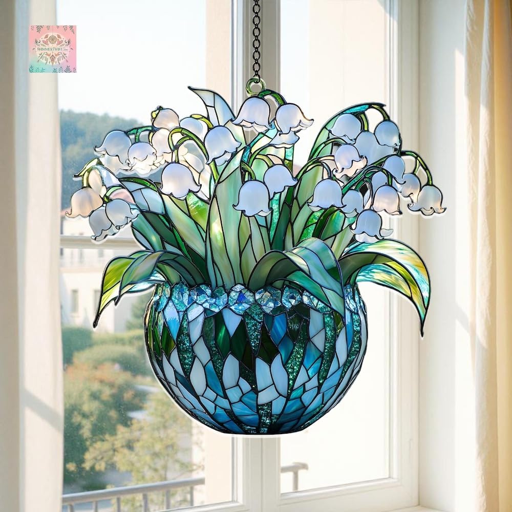 Lily of The Valley Acrylic Suncatcher Window Hanging Faux Stained Glass May Birth Month Flower Gift
