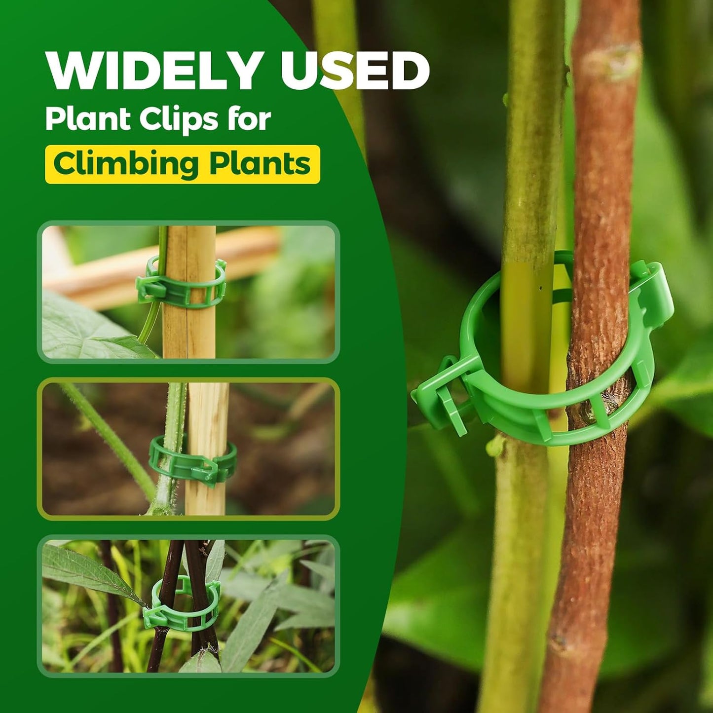100 PCS Plant Support Clips, Reusable Garden Clips Secured Plastic Plant Clips for Climbing Plants, Tomato Clips for String Trellis Outdoor Indoor Plant Flowers Stem Vine Fixing Clips (Green)