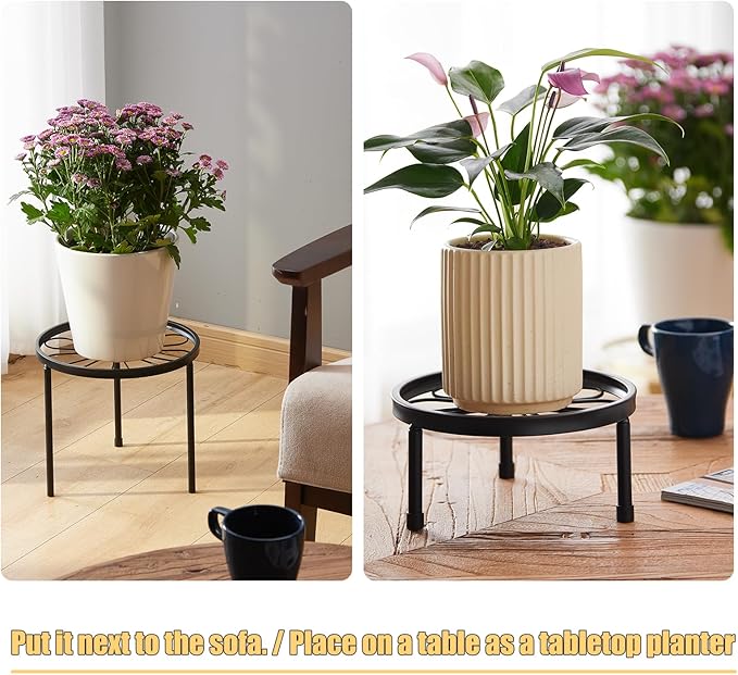 Plant Stand,5 Pack Heavy Duty Flower Pot Stands,Metal Decoration Racks,Round Plant Shelf for Planter Outdoor and indoor (Black)