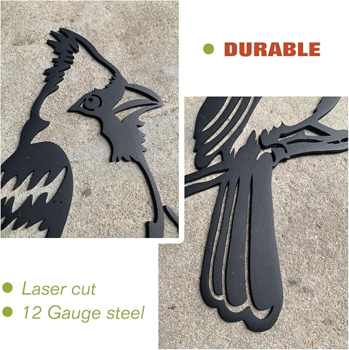 Metal Bird Christmas Cardinal Garden Decor,Tree Decor Outdoor Metal Wall Art Large,Cardinal Gifts Figurine Unique Yard Art,Garden Silhouette ,Garden Sculptures and Yard Art
