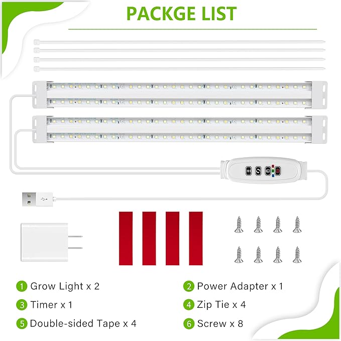 FOXGARDEN Dual-Row LED Grow Lights for Indoor Plants, Full Spectrum 120 LEDs, Grow Light Strip with 4/8/12H Timer, 10 Dimmable Levels & 3 Switch Modes for Growing