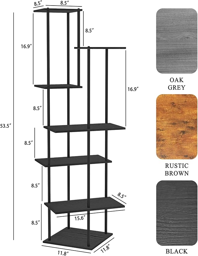 Plant Stand Indoor 7-Tier Metal Wood Plant Shelf for Multiple Flower Pots Corner Tall Flower Holders for Living Room Balcony Bedroom, Black