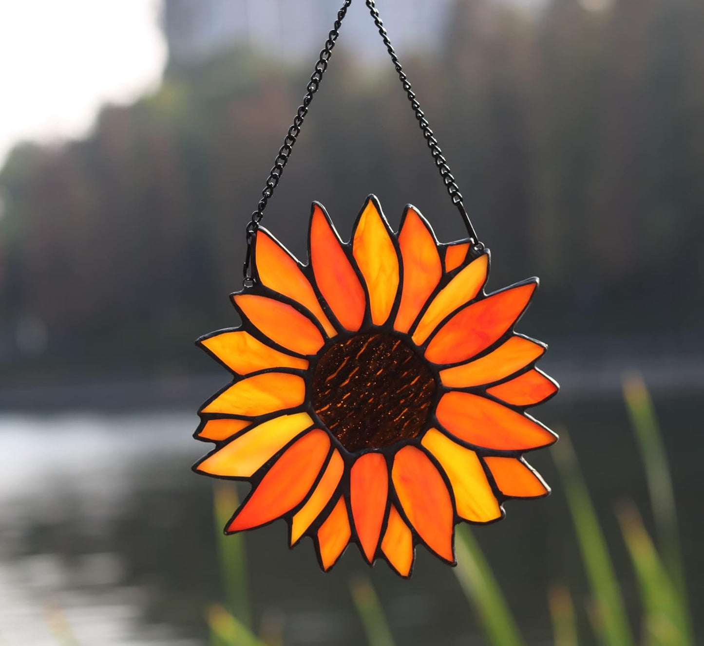 Sun Flower Suncatcher Stained Glass Window Hangings, Sunflower Decor Wall Art for Kitchen Livingroom Office,Sunflower Gift for Mom Women Aunt Sister Friends