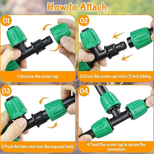 Drip Irrigation 1/2" Tee Fittings:1/2 Inch Drip Line Lock Barbed Tee Connectors for 1/2 Drip Irrigation Tubing (1/2" ID x 0.640" OD) Anti-Drop Three Way Drip Irrigation Parts (12 Pieces)