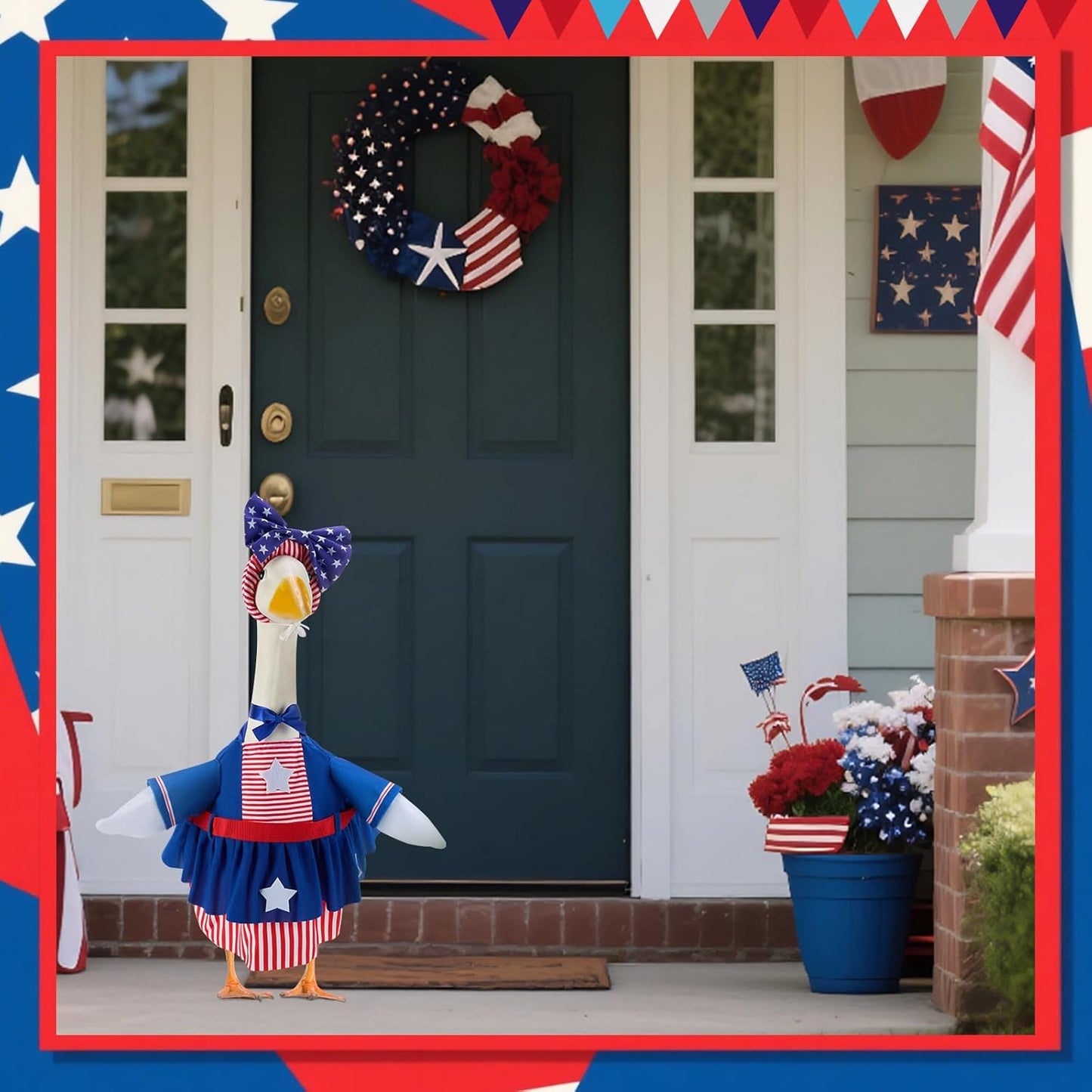 4th of July Porch Goose Outfits for 23 Inch Lawn Statue, Patriotic Costume for Plastic/Cement Statue, Seasonal Independence Day/Memorial Day Sculpture Clothes for Garden Patio Party Decoration