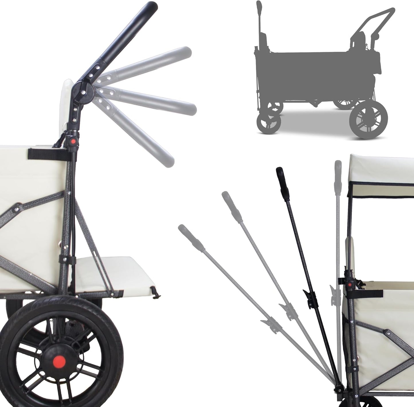 Collapsible Foldable Wagon Cart with Quick-Release Wheels & 2 Seats - Heavy-Duty Utility Wagon 265LBS Capacity for Camping, Garden, Shopping (Beige)