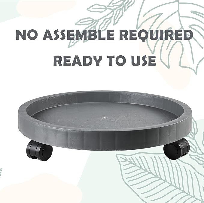 9.8 Inch Planter Caddies Rolling Saucer Caddy with Wheels, Heavy Duty Wheeled Stand for Potted Plant, Round Coaster Roller Base Tray with Casters, Flower Pot Dolly Holder for Indoor Outdoor