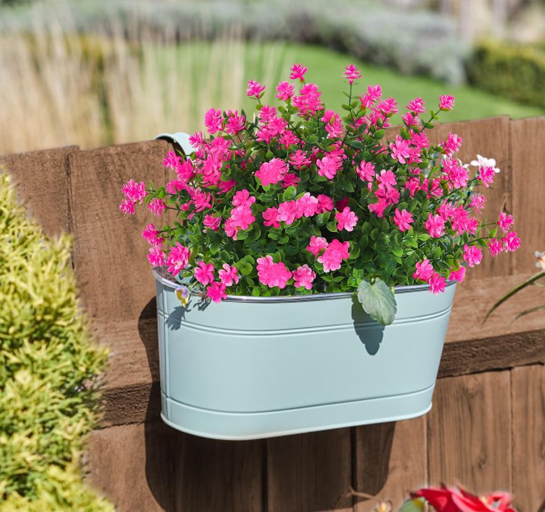 Artificial Flowers Outdoor Artificial Fake Flowers Fake Greenery Fake Plants Faux Outdoor Plastic Plants UV Resistant Shrubs Boxwood Plant Eucalyptus Hanging Basket Home Garden Decor (Pink)