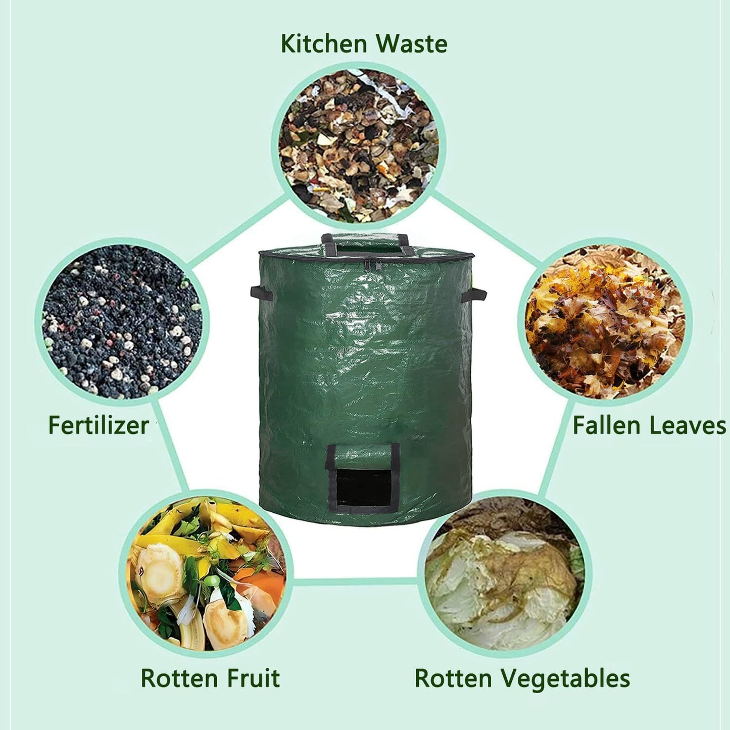 Large Compost Bin Bags,Garden Compost Bin Bags 80 Gallon(300L) Outdoor Foldable Garden Yard Garbage Cans Leaf Bag (Green 2pcs)