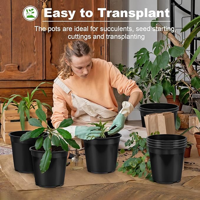4pcs 10 Gallon Pots for Plants, 10 Gallon Plastic Nursery Pot with Drainage Holes, Planter Seedling Pots for Nursery Garden, Flowers, Succulent Outdoor Indoor (10 Gal- 4 Pack)