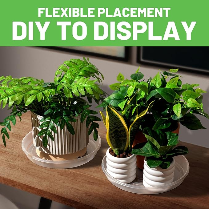 MUDEELA Plant Saucer 6 Pack of 12 inch, Durable Plastic Plant Trays for Indoors, Clear Plastic Flower Plant Pot Saucer, Made of Thicker, Stronger Plastic, with Taller Design