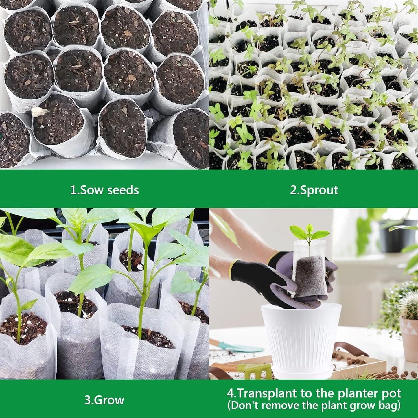 GREANER 200PCS Plant Nursery Bags, 3.5"x4.7" Biodegradable Non-Woven Fabric Plant Seeding Grow Bags, Vegetables Fabric Plant Seedling Pots, Transplant Pots Grow Pouch, Home Garden Supply