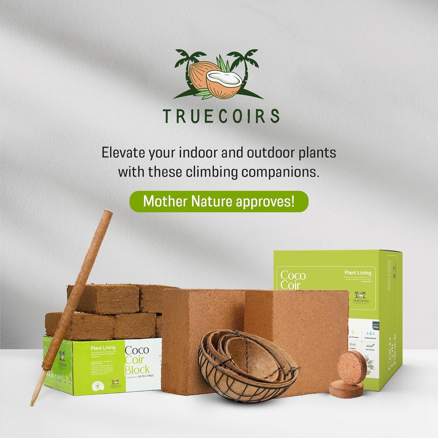 Coco Coir Bricks - Pack of 5, 1.4LBS Each (Total 7LBS)| Organic Solution for Sustainable Gardening! |OMRI Listed | Renewable Soil Made of Coconut | PH (Neutral) | Low EC