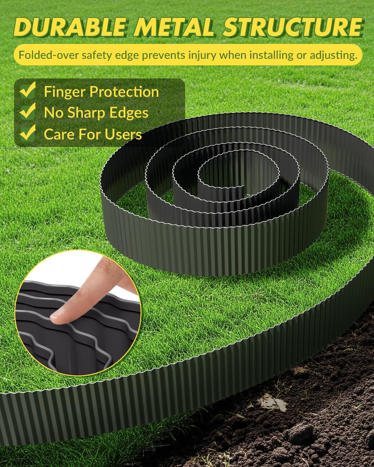 Velway Corrugated Metal Garden Edging - 6" H x 40Ft Sturdy Landscape Edging Border for Lawn, Flower Bed, Paver Edging and Garden Fence - Black