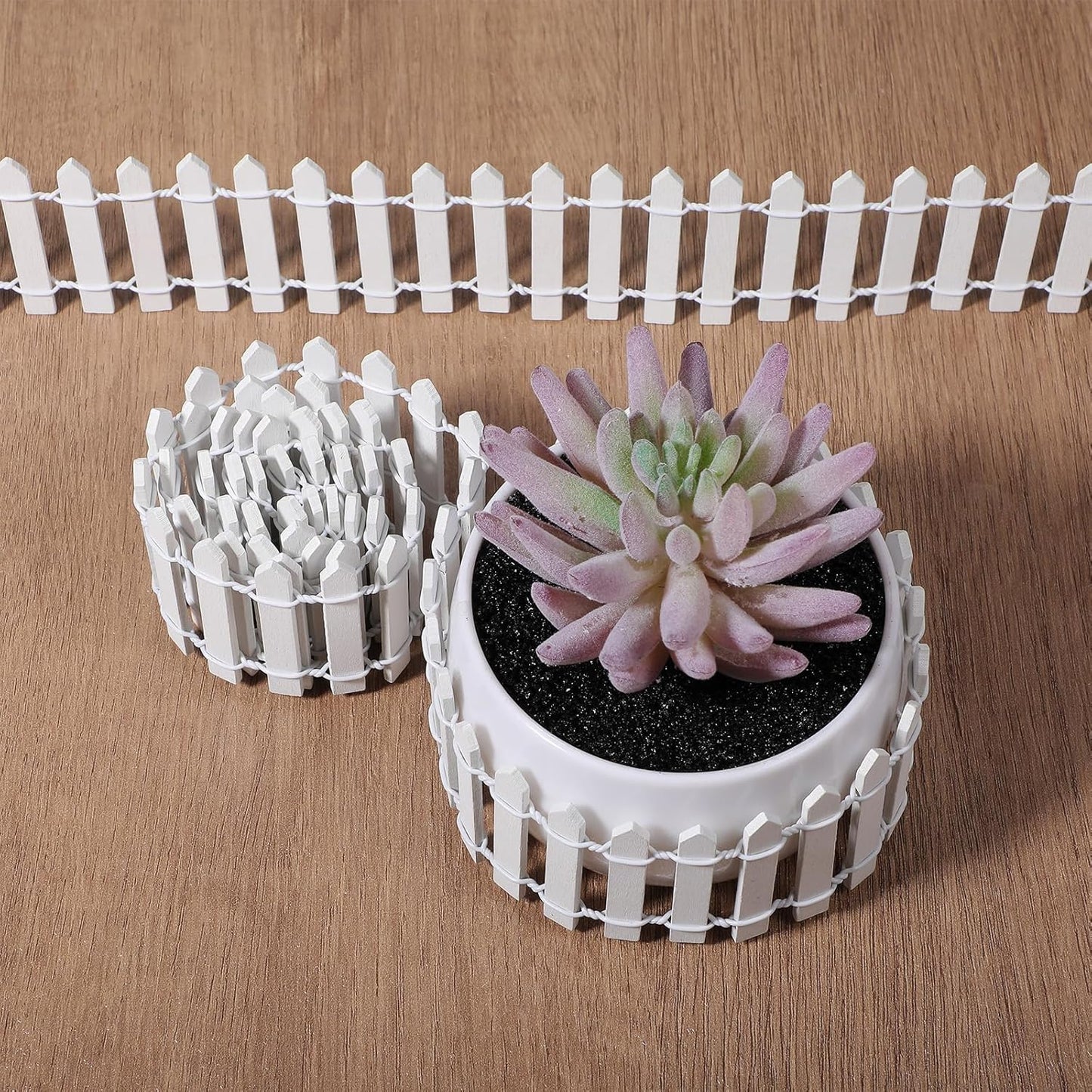 2pcs Mini Picket Fence, 34in Long Wooden Decorative Picket, Micro Landscape Little Ornaments for DIY Plant Pot House Home Dollhouse Outdoor Diorama Project(White)