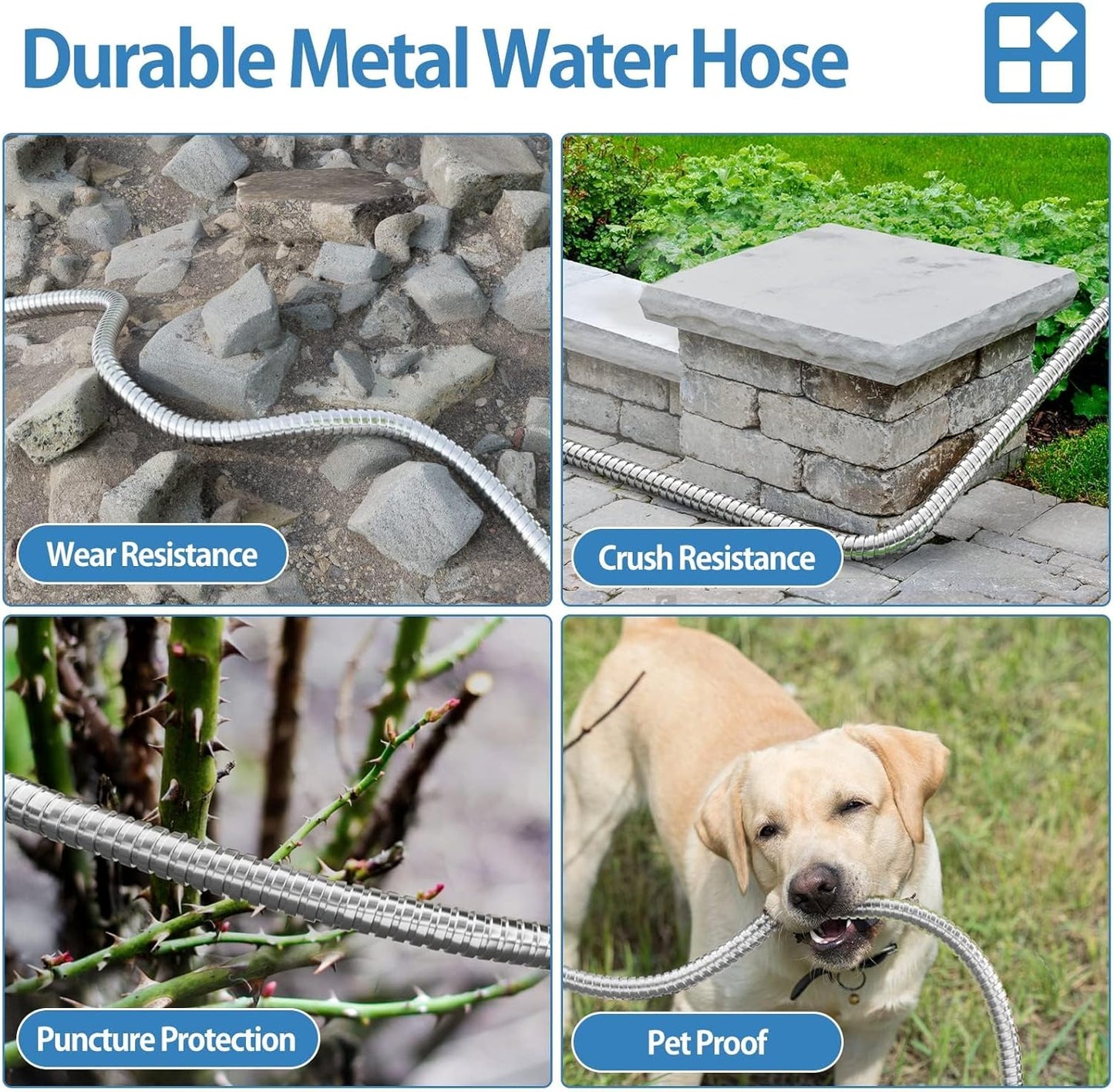SPECILITE 100 ft 304 Stainless Steel Garden Hose Metal Heavy Duty Water Hose, Flexible Water Hose Pipe with 3/4" Solid Brass Connectors, No-Expandable Garden Hoses with Rubber Grip for Yard, Outdoor